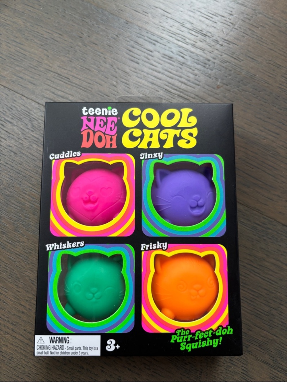NEE DOH Cool Cats Squishy Set - Pink, Purple, Green, Orange